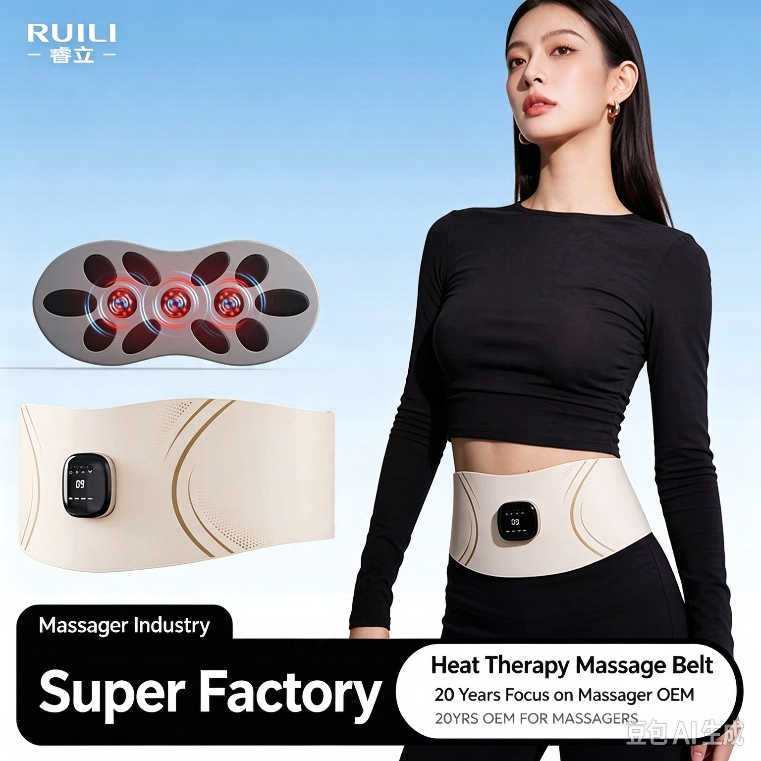 Replace English in images with Arabic (55) # RUILI Heating Massage Waist Belt - 图片 1